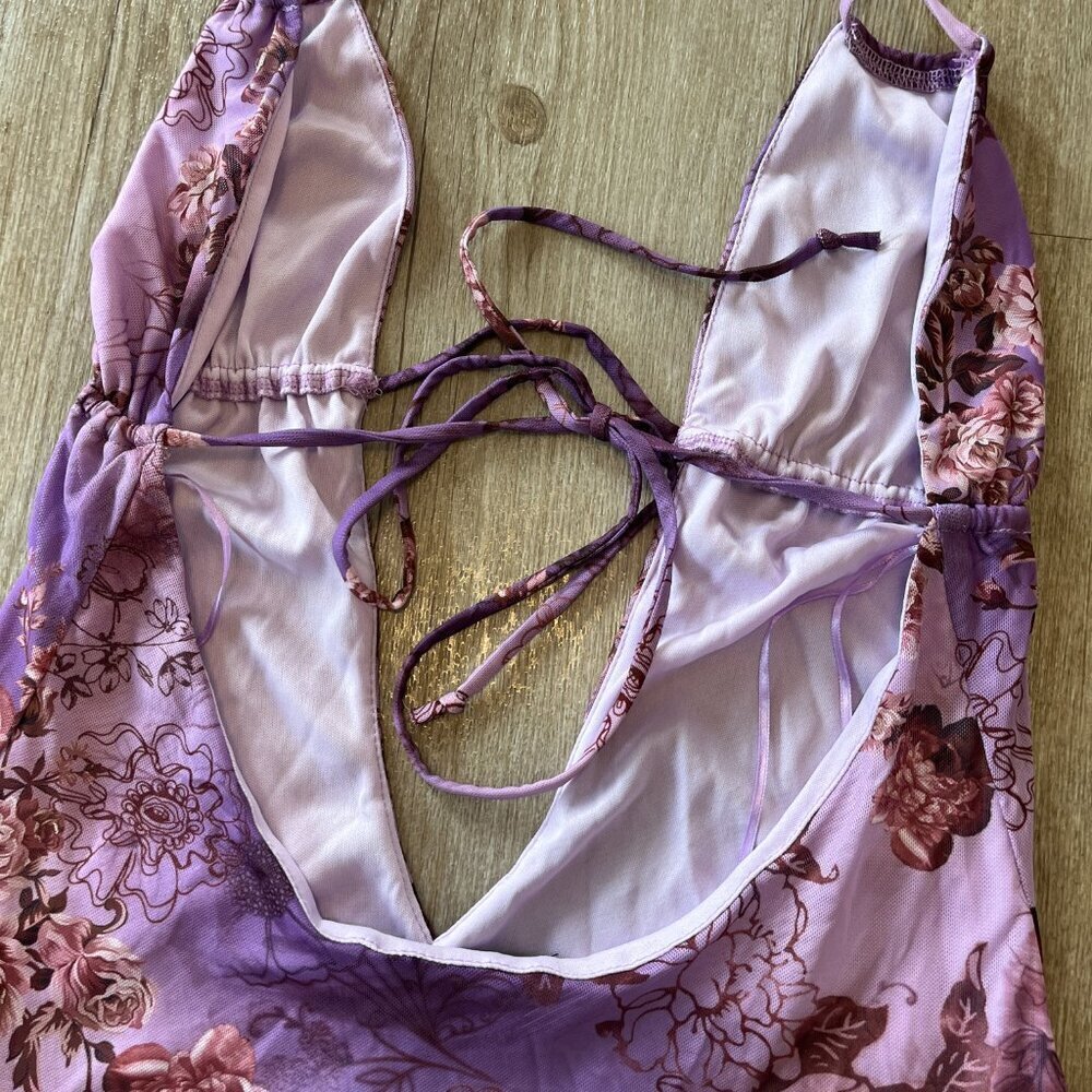 Womens NWT Fashion Nova Purple Printed Mini Dress - L - Picture 6 of 8